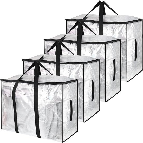 Opbergtas Dekbed - Verhuiszak Kleding - Spullen Opslaan - Grote Opening Ritssluiting - 95 Liter - Transparant