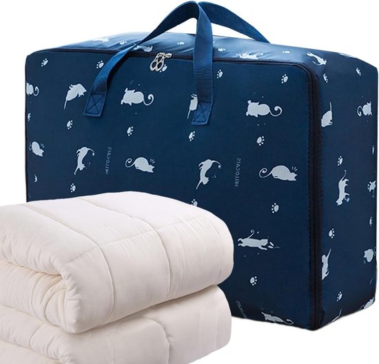 Opbergzak Dekens - Dekbed Opberger - Kleding Opbergen - Versterkt Draagvermogen - 55x33x20 cm - Marineblauw van Merkloos