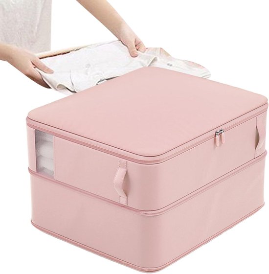 Opbergzakken Dekbed - Ruimtebesparend Kleding - Efficiënt Ordenen - Platte Bodem Verticale Grip - 25x20x6 cm - Roze