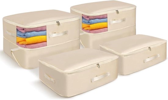 Opbergzakken Dekbedden - Kledinghoezen Rits - Ruimte Besparen - Zelfsluitend - 4 Stuks M - Beige van Merkloos