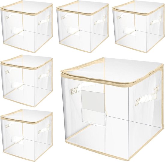 Opbergzakken met rits - Doorzichtige bakken - Kleding opbergen - Met etiketzak - 6 stuks 30 cm - Transparant
