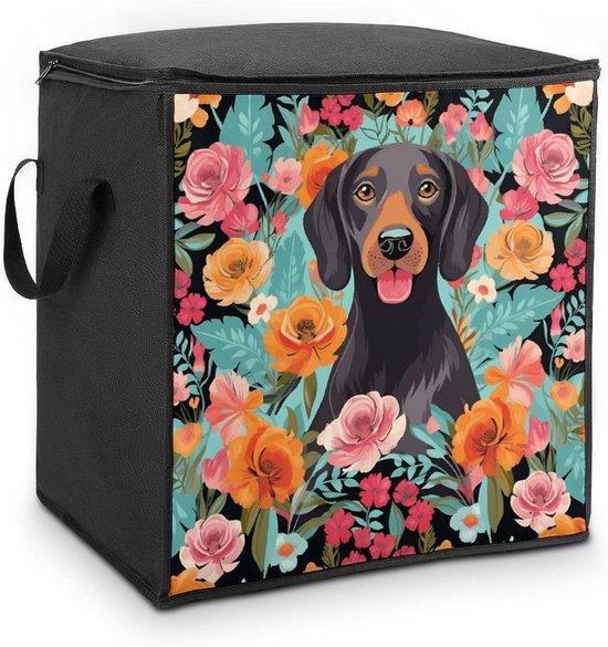 Opbergzakken Quilt - Kledingzakken Dekbed - Opbergen Kleding - Transparant Venster - 475 x 351 x 49 cm - Hond Bloemen