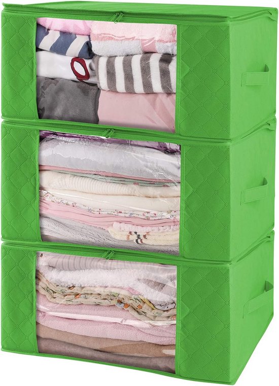 Opbergzakken Set - Kleding Opslag - Ruimte Besparen - Transparant Venster - 41 Liter - Groen