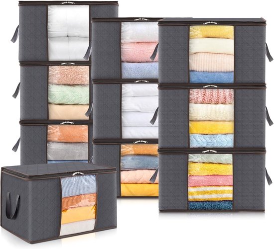 Opbergzakken Set - Kledingdozen Organizer - Opbergen Kleding - Versterkte Handgrepen - 75L Capaciteit - Grijs
