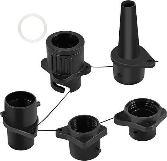 Opblaas adapter - 4 mondstukken set - Watersport accessoires - Universele compatibiliteit - Compact ontwerp - Zwart