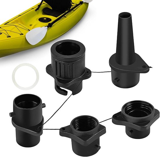 Opblaas adapter - Pomp connector - Watersport uitrusting - Universele aansluiting - 4 mondstukken - Zwart