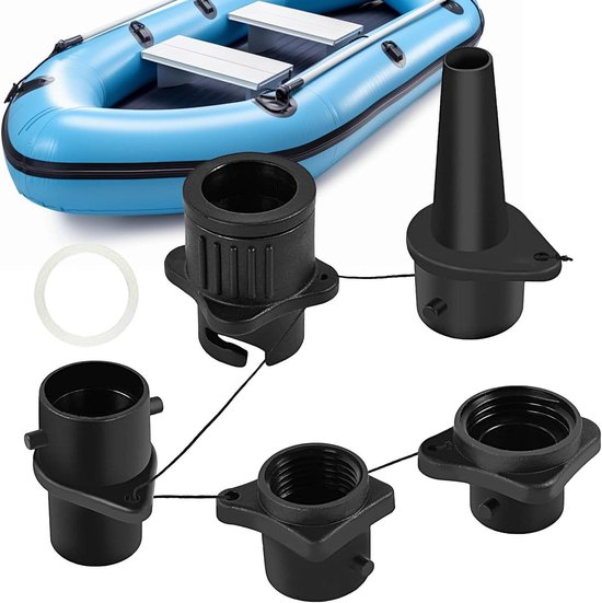 Opblaasadapter - Pomp Mondstuk - Watersport Uitrusting - Lekvrije Afdichting - 4 Mondstukken - Zwart
