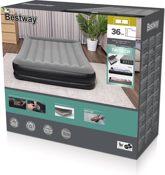 Opblaasbaar bed - BESTWAY - 2-zits matras - 203 x 152 x 36 cm - Geïntegreerde elektrische pomp