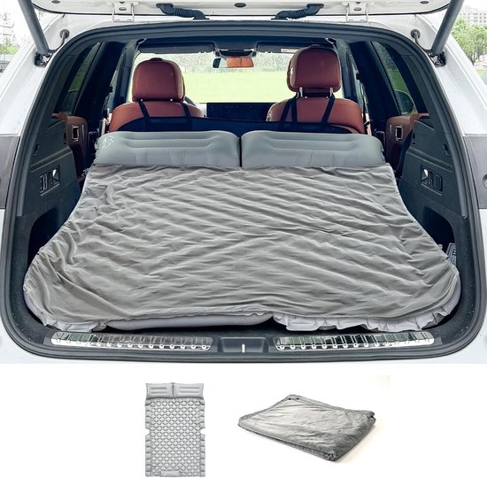 Opblaasbaar Bed - Luchtmatras Auto - Comfortabel Reizen - Ingebouwde Voetpomp - 183 x 131 cm - Grijs