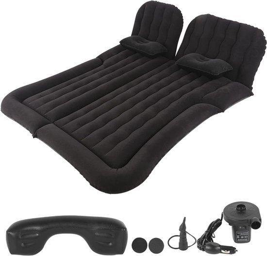 Opblaasbaar bed voor autostoel met kussen en pomp - comfortabel slapen en ontspannen - handig voor camping - zwart