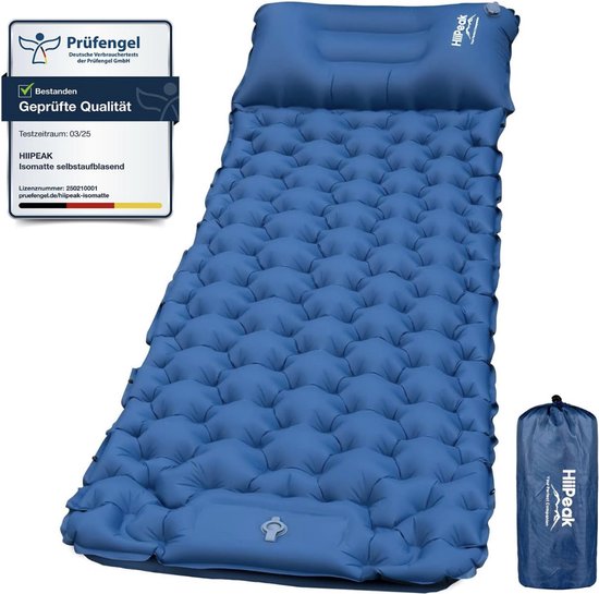 Opblaasbaar Camping Slaapmatras met Geïntegreerd Kussen – Lichtgewicht Camping Mat met Voetpomp – Compacte Outdoor Luchtmat voor Kamperen, Backpacken en Reizen van Merkloos