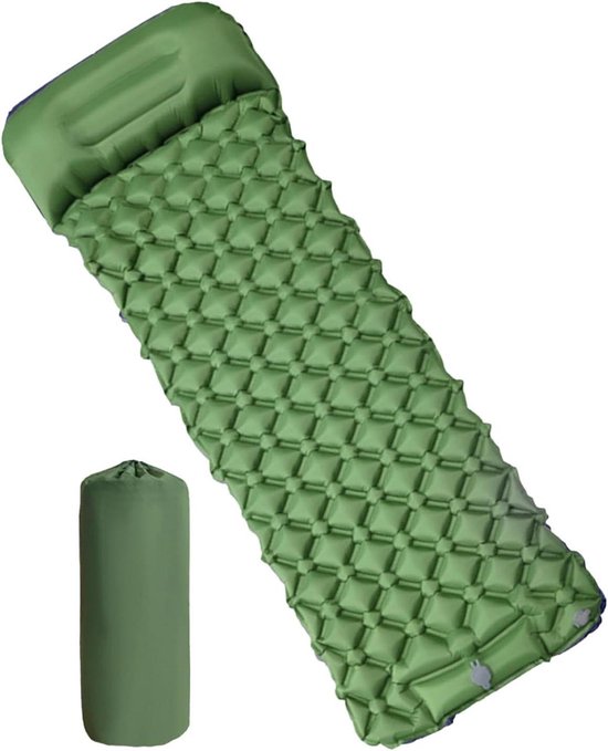 Opblaasbaar Campingbed - Luchtmatras Kamperen - Buiten Slapen - Geïntegreerd Pompsysteem - 190 x 60 cm - Legergroen
