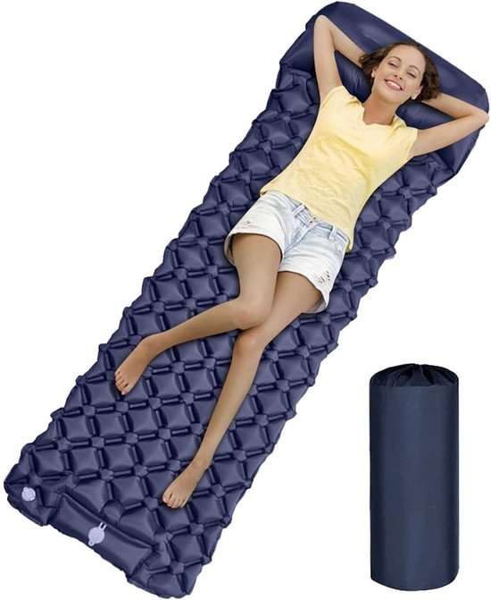 Opblaasbaar campingmatras 1 persoon - luchtbed met geintegreerde pomp - 190x60 cm - waterdicht nylon - kamperen backpacken