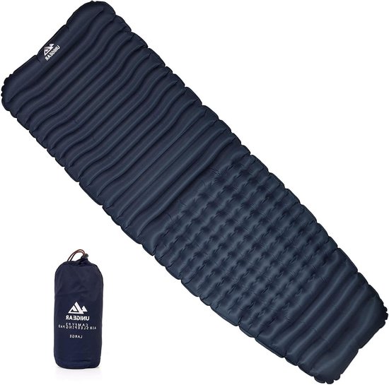 Opblaasbaar Campingmatras Klein Verpakkingsformaat - R-waarde 2 - Luchtbed Slaapmat voor Buiten - Ultralicht Vochtbestendig Waterdicht en Antislip - Herbruikbaar - Blauw Groot van Merkloos