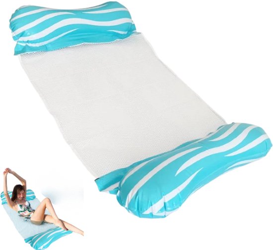 Opblaasbaar drijfbed - Opvouwbaar drijfbed met rugleuning - Opblaasbare ligstoel voor in het water - Drijvende hangmat - Duurzaam zwembadmatras - Blauw - 120*70 cm - Gemakkelijk op te blazen - Geschikt voor volwassenen en kinderen