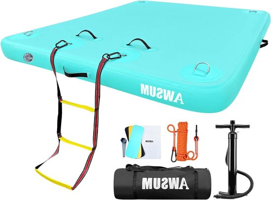 Opblaasbaar Drijvend Dock - Drijvend Platform Vlot - Ontspannen op Water - Anti-slip Oppervlakte - 5 x 6 ft - Lichtgroen van Merkloos