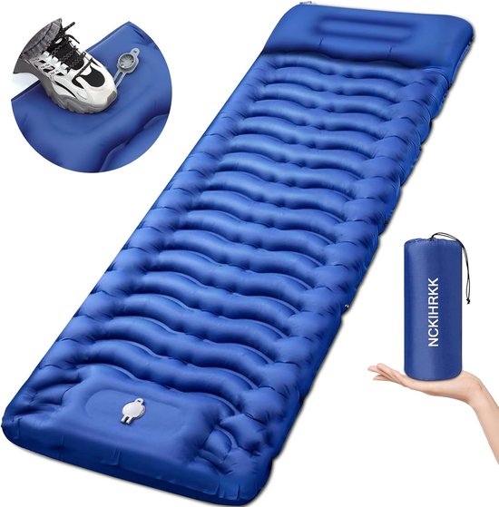 Opblaasbaar Kampeermatras 12 cm Dikte met Kussen en Voetpomp - Compact, Lichtgewicht, en Ergonomisch voor Camping en Outdoor van Merkloos