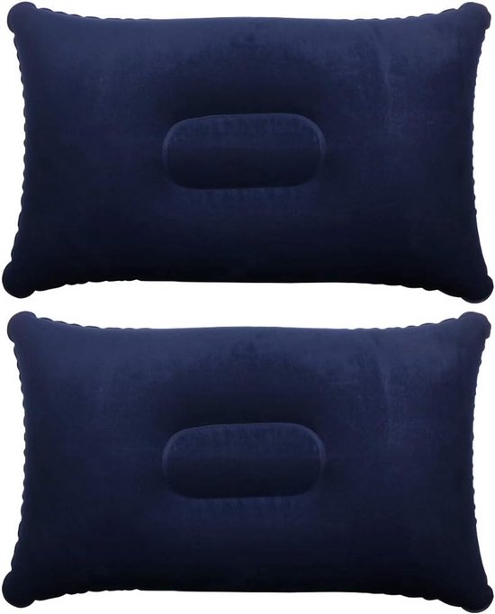 Opblaasbaar kussen voor reizen of kamperen - Opblaaskussen - Blauwe 2-pack van Merkloos