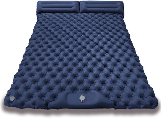 Opblaasbaar luchtbed 2 persoons 200x120x5 cm - Ingebouwde pomp - Kampeer slaapmatje-luchtbed-slaapzak-openlucht--Donkerblauw-Belle's product