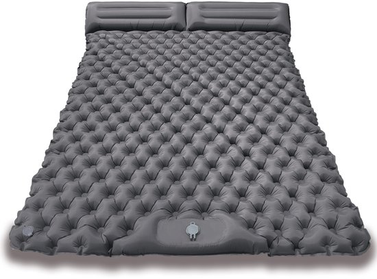 Opblaasbaar luchtbed 2 persoons 200x120x5 cm - Ingebouwde pomp - Kampeer slaapmatje-luchtbed-slaapzak-openlucht--Donkergrijs-Belle's product van Merkloos