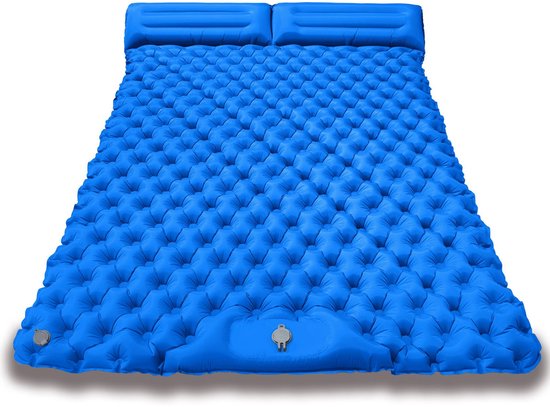 Opblaasbaar luchtbed 2 persoons 200x120x5 cm - Ingebouwde pomp - Kampeer slaapmatje-luchtbed-slaapzak-openlucht--Koningsblauw-Belle's product