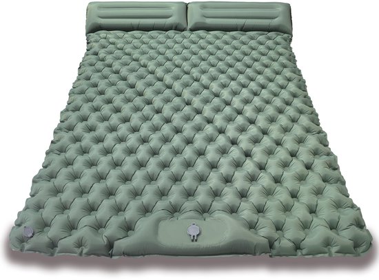 Opblaasbaar luchtbed 2 persoons 200x120x5 cm - Ingebouwde pomp - Kampeer slaapmatje-luchtbed-slaapzak-openlucht--Lenteregengroen-Belle's product
