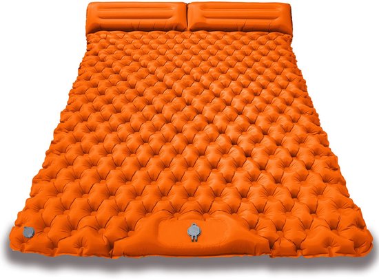 Opblaasbaar luchtbed 2 persoons 200x120x5 cm - Ingebouwde pomp - Kampeer slaapmatje-luchtbed-slaapzak-openlucht--Oranje-Belle's product