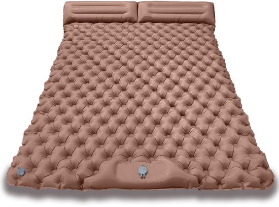 Opblaasbaar luchtbed 2 persoons 200x120x5 cm - Ingebouwde pomp - Kampeer slaapmatje-luchtbed-slaapzak-openlucht--Woestijngeel-Belle's product van Merkloos