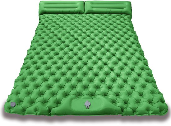 Opblaasbaar luchtbed 2 persoons 200x120x5cm - Ingebouwde pomp - Kampeer slaapmatje-luchtbed-slaapzak-openlucht--Legergroen-Belle's product van Merkloos