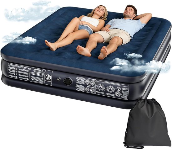 Opblaasbaar Luchtbed - Kampeer Matras Logeerbed - Snel Opgeblazen - Geïntegreerde Pomp - 203 x 152 cm - Donkerblauw