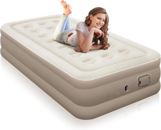 Opblaasbaar Luchtbed - Luchtmatras Kamperen - Logeerbed Thuis - Ingebouwde Elektrische Pomp - 198x152x40cm - Grijs
