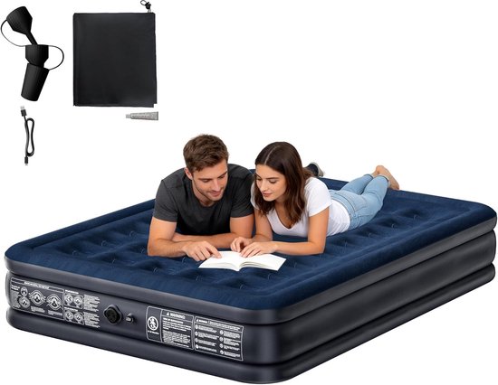 Opblaasbaar Luchtbed - Luchtmatras Logeerbed - Kamperen Reizen Thuis - Geïntegreerde Elektrische Pomp - 203 x 152 x 38 cm