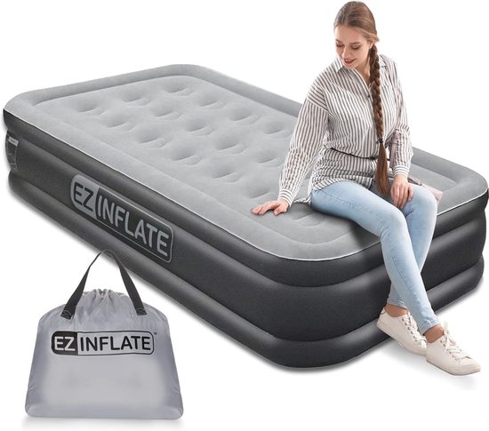 Opblaasbaar Luchtbed met Ingebouwde Pomp - Luxe Camping- en Reisbed - Twin Zwart/Grijs van Active Era