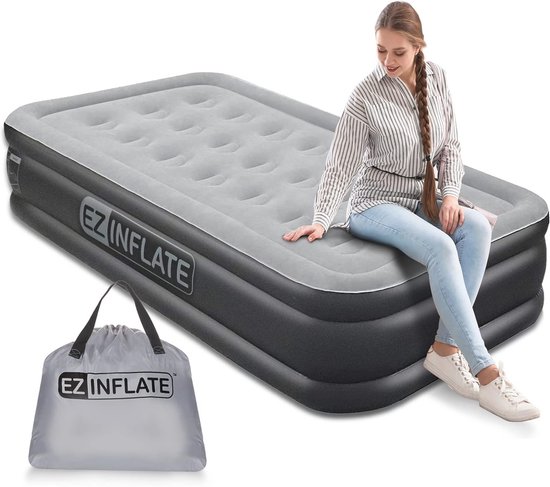 Opblaasbaar Luchtbed met Ingebouwde Pomp - Luxe Opblaasmatras voor Thuis en Reizen - Twin Zwart/Grijs van Intex