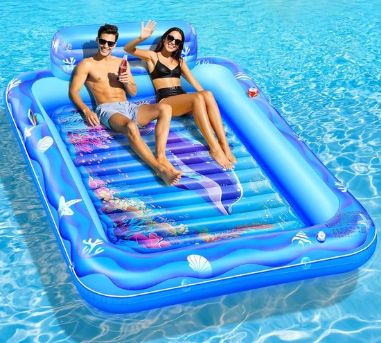 Opblaasbaar Luchtbed - Zonnebed Water - Ontspannen in Water - Met Rugleuning - 205 x 150 cm - Blauw