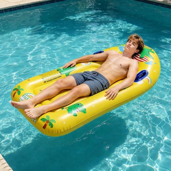 Opblaasbaar luchtmatras - Waterluchtbed zwembad - Waterpret zomer - Kantelvrij design - 110 cm breed - Geel