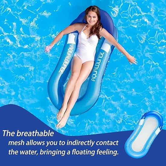 Opblaasbaar luchtmatras, zwembad, hangmat met mesh, luchtmatras, waterhangmat voor zwembad, voor volwassenen, voor zomerzwembad, strand, feest van Merkloos