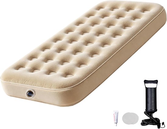 Opblaasbaar Matras 1-persoons - Fiber-Tech Ondersteuning - 21 cm Hoogte - 300 lbs Draagvermogen - Met Oploskussen - Voor Camping en Gasten - Waterdicht PVC Materiaal van Merkloos