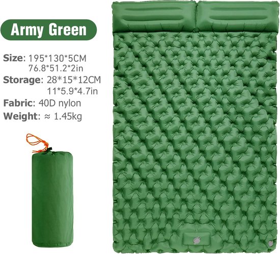 Opblaasbaar Matras 2 Personen- Inflatable Mattress 2 Persons - Opblaasbaar Bed - Luchtbed - Zelfopblazend - Groen van Parc.