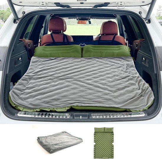 Opblaasbaar matras - Luchtbed auto - Reizen en kamperen - Geïntegreerde voetpomp - 183 x 131 cm - Groen grijs