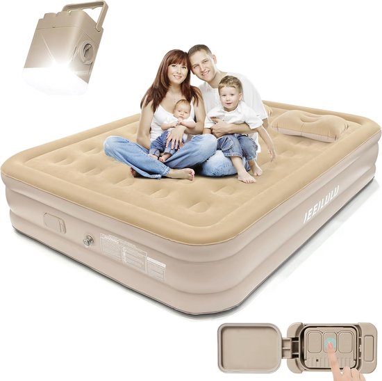 Opblaasbaar Matras - Luchtbed Tweepersoons - Thuis en Reizen - Met Nachtlichtfunctie - 200 x 150 cm - Beige