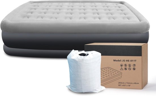 Opblaasbaar matras met elektrische pomp - Dubbel luchtbed voor camping of thuisgebruik 203 x 152 x 46 cm van Merkloos