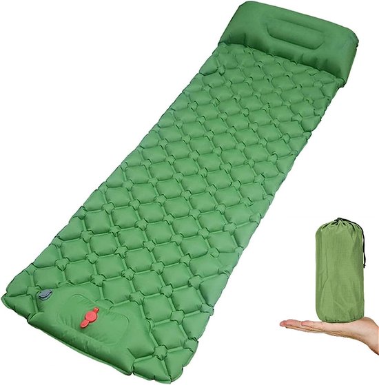 Opblaasbaar matras - Opblaasbaar matras voor buiten - Waterdicht opblaasbaar matras - Slaapmat voor kamperen - Draagbaar opblaasbaar matras - Opblaasbaar matras met kussen - Opvouwbaar reismatras - Geschikt voor wandelen - Groen van Merkloos