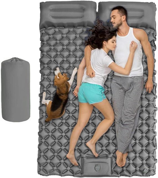 Opblaasbaar matras - Slaapmat - Buiten slapen - Compact opvouwbaar - Voor 2 personen - Grijs