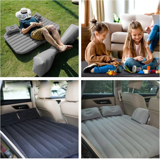 Opblaasbaar matras voor in de auto, opblaasbaar bed, opvouwbaar, comfortabele autostoel, automatras met elektrische luchtpomp en 3 adapters, 2 kussens en draagtas, voor camping, reizen (grijs) van HJWYY