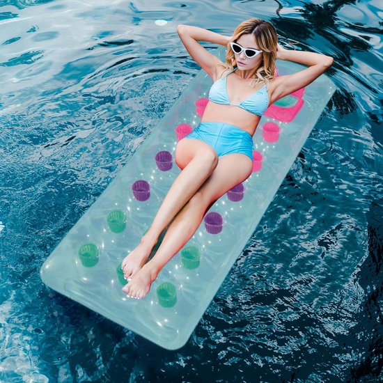 Opblaasbaar matras - Waterhangmat Zwembad - Ontspannen op water - Comfortabel drijvend bed - 170 x 62 cm - Wit