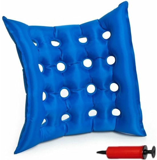 Opblaasbaar PVC medisch matras, opblaasbaar mobiliteitskussen, anti-doorligmat voor langdurig zitten, voor rolstoelen, inclusief gratis pomp, 40 x 40 cm, blauw van Merkloos