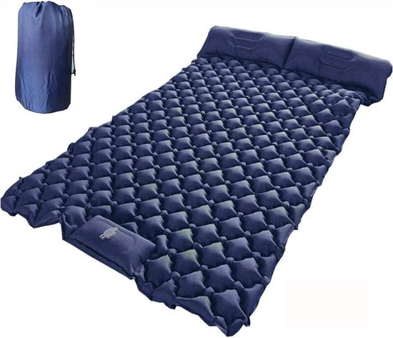 Opblaasbaar Slaapmat Dubbel - Kampeer Matras Luchtbed - Outdoor Slapen - Ingebouwde Voetpomp - 206 x 120 cm - Donkerblauw