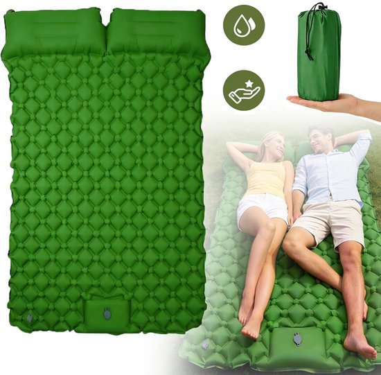 Opblaasbaar Slaapmatje 7,6 cm Extra Dik - Ingebouwde Voetpomp Binnen 1 Minuut Opgeblazen - Ergonomisch Lekvrij Ventiel - 190x120cm - Voor Kamperen Backpacken En Wandelen - Legergroen
