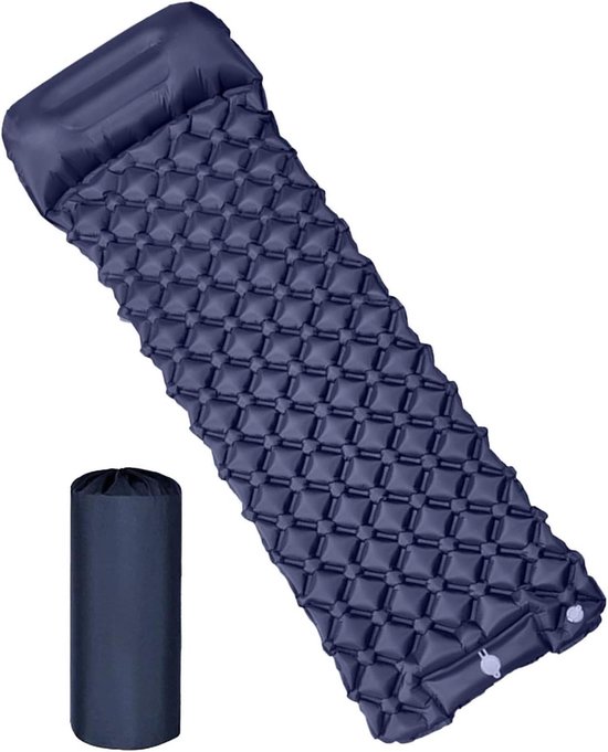 Opblaasbaar Slaapmatje - Campingmatras Kampeeruitrusting - Buiten Kamperen - Efficiënt Opblazen - 190x60cm - Marineblauw